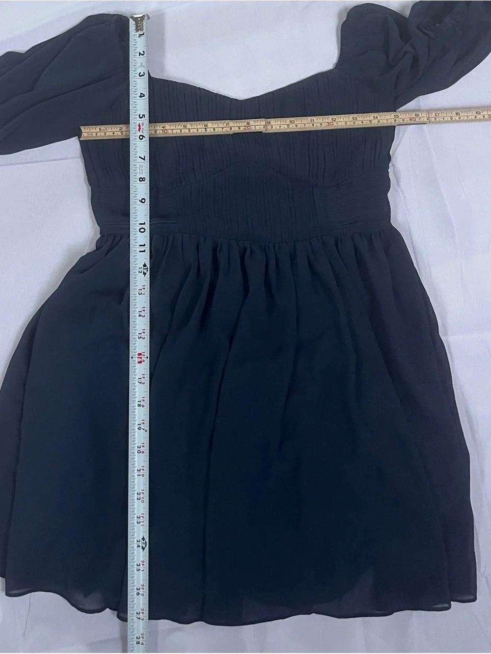 Mi Ami Francesca Navy Chiffon Mini Puff Sleeve Sweetheart Party Cocktail Dress